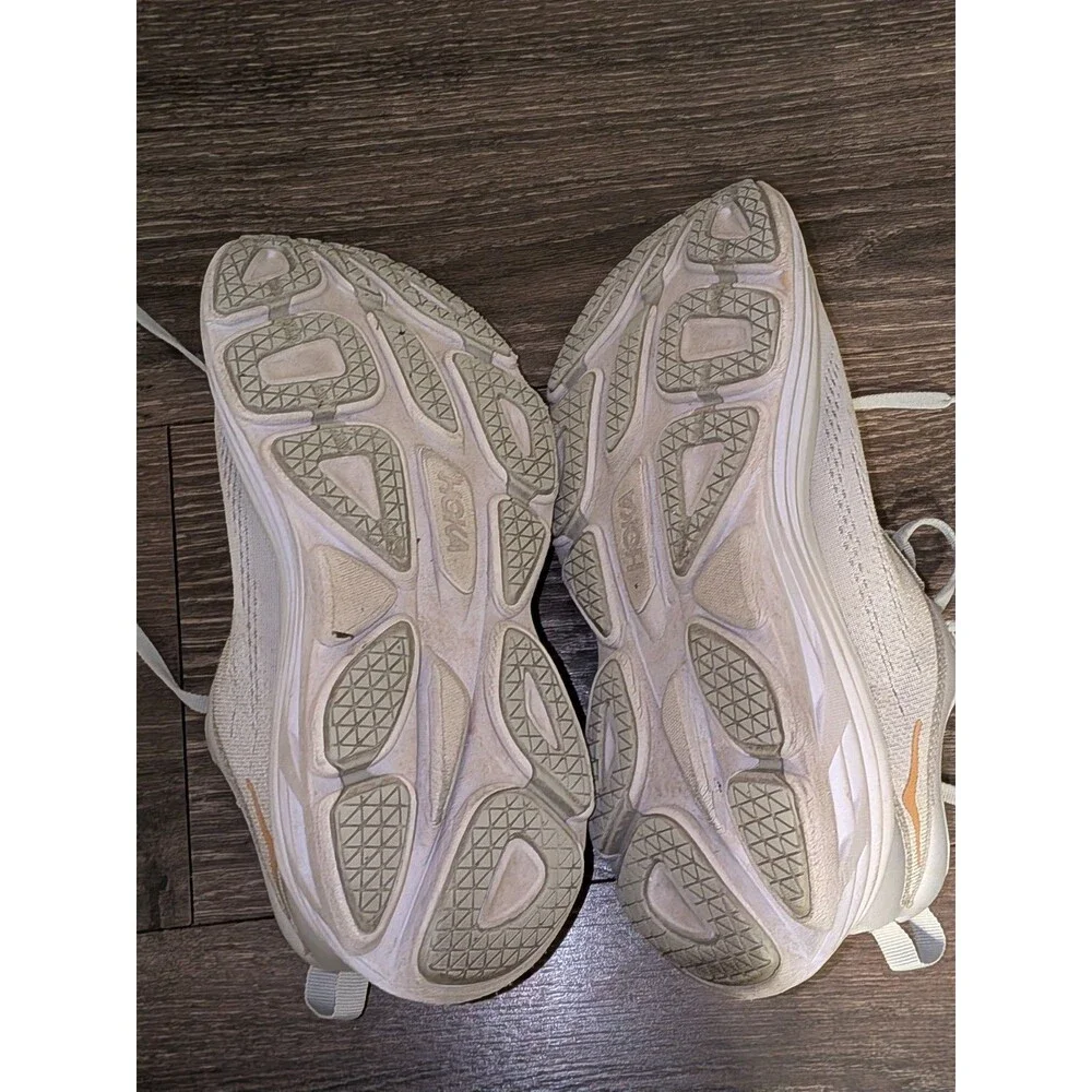 HOKA Bondi 8 Women's Running Shoes/Beige & Orange/ Mesh Low Top Lace-Up/Size 9D